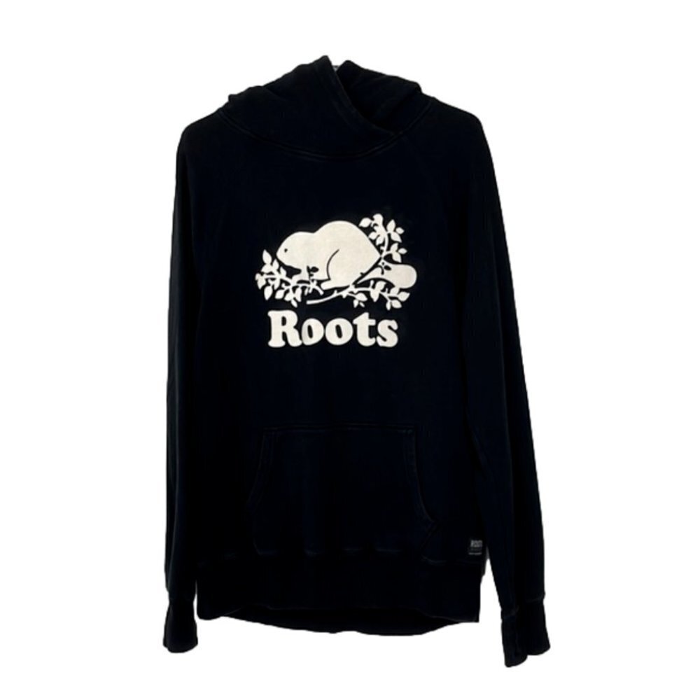 Roots Kanga Black Beaver-Print Cotton Hoodie